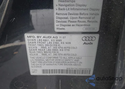2008 Audi Q7 3.6L Premium from USA, damaged, VIN WA1BY74LX8D035755